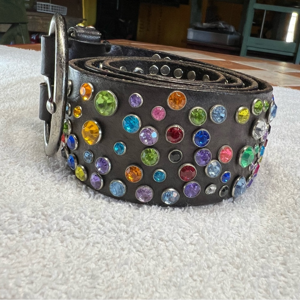 Black Genuine Leather Swarovski Crystal Belt - Picture 12 of 16